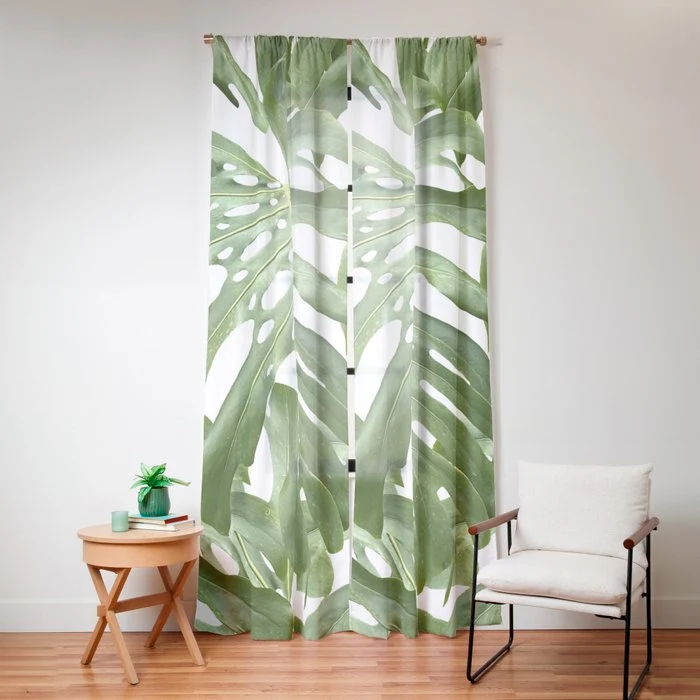 Vibrant tropical foliage on white Window Curtain