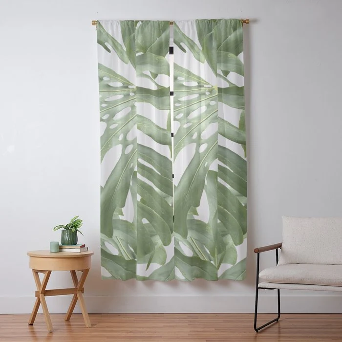Vibrant tropical foliage on white Window Curtain