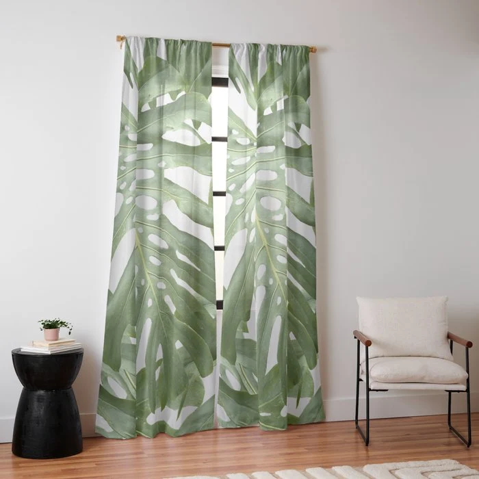 Vibrant tropical foliage on white Window Curtain