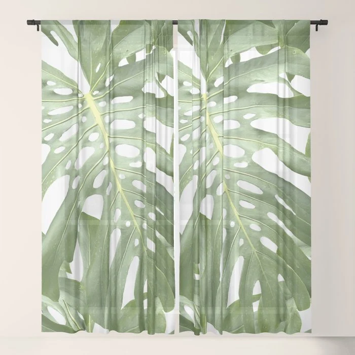 Vibrant tropical foliage on white Window Curtain