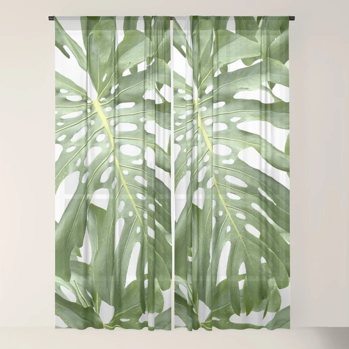 Vibrant tropical foliage on white Window Curtain