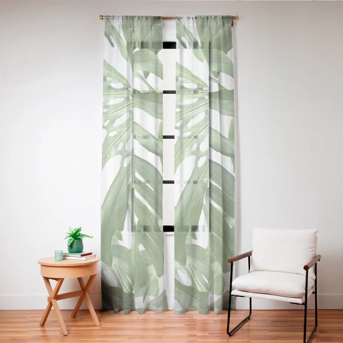 Vibrant tropical foliage on white Window Curtain