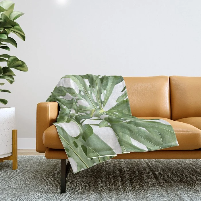 Vibrant tropical foliage on white Throw Blanket