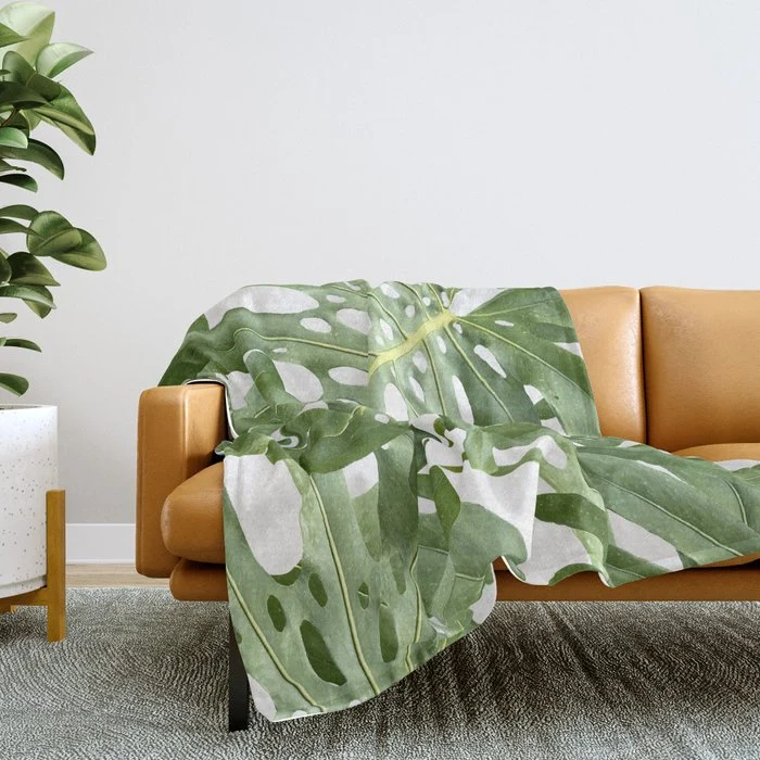 Vibrant tropical foliage on white Throw Blanket