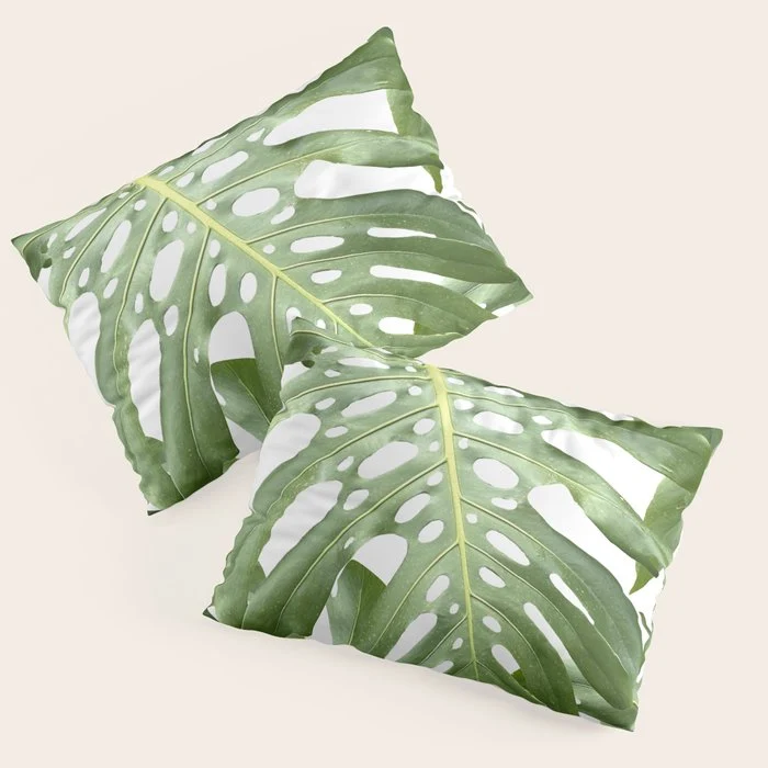 Vibrant tropical foliage on white Pillow Sham