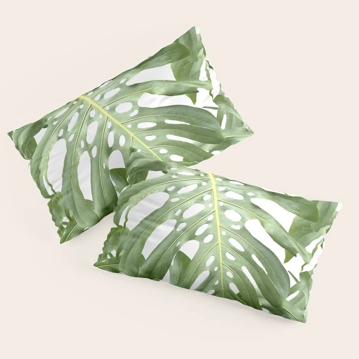Vibrant tropical foliage on white Pillow Sham