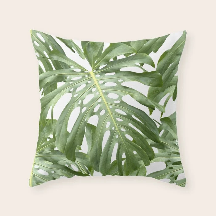 Vibrant tropical foliage on white Throw Pillow