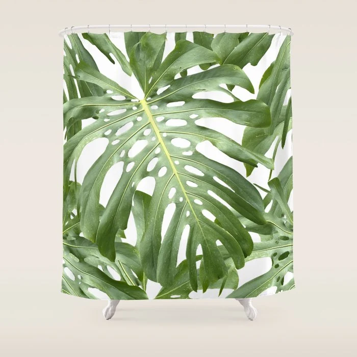 Vibrant tropical foliage on white Shower Curtain