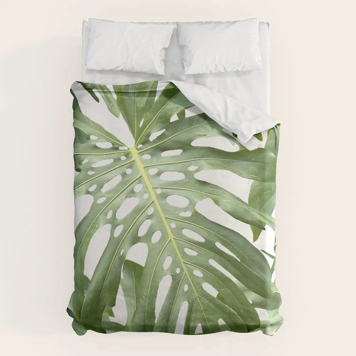 Vibrant tropical foliage on white Duvet Cover