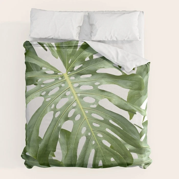 Vibrant tropical foliage on white Duvet Cover