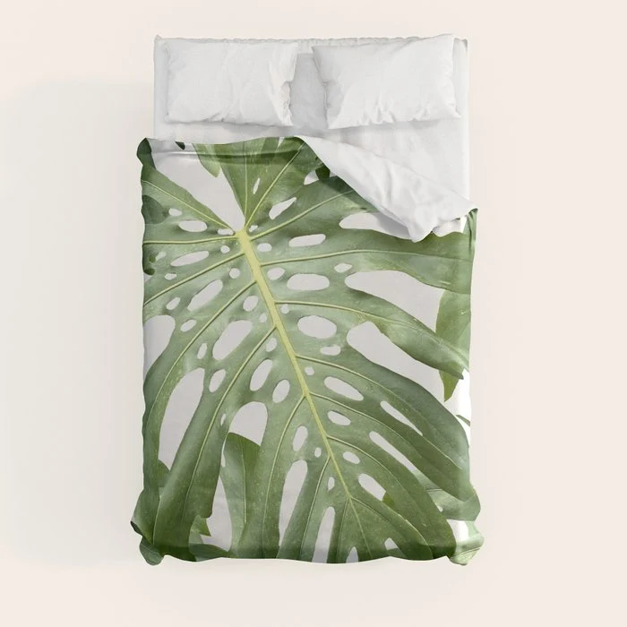 Vibrant tropical foliage on white Duvet Cover