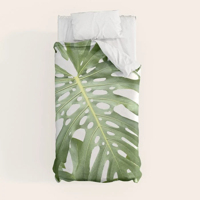 Vibrant tropical foliage on white Duvet Cover