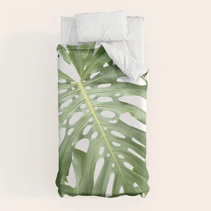 Vibrant tropical foliage on white Duvet Cover