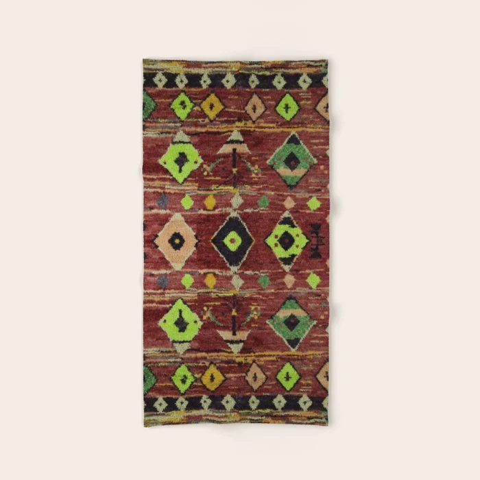 Moroccan Sunset Bohemian Geometric Pattern Bath Towel