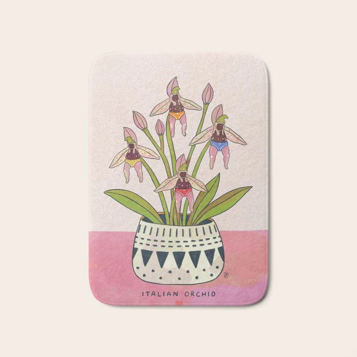 Italian Orchid Cute Botanical Illustration Bath Mat