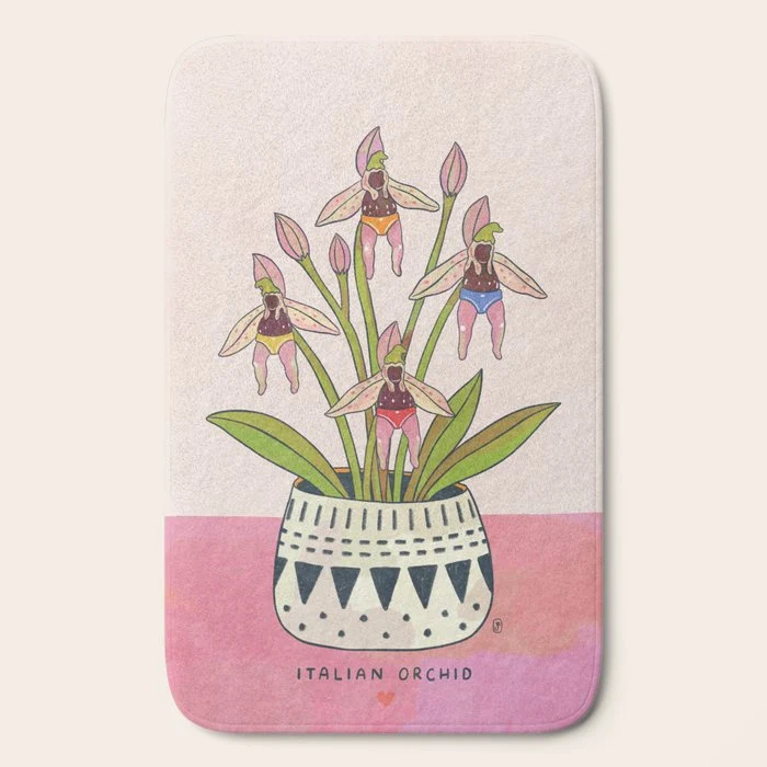 Italian Orchid Cute Botanical Illustration Bath Mat