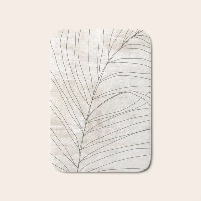 Rough botanical pencil drawing of a palm leaf Bath Mat