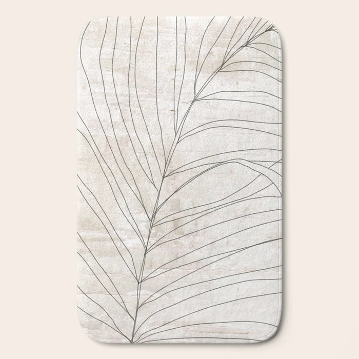 Rough botanical pencil drawing of a palm leaf Bath Mat