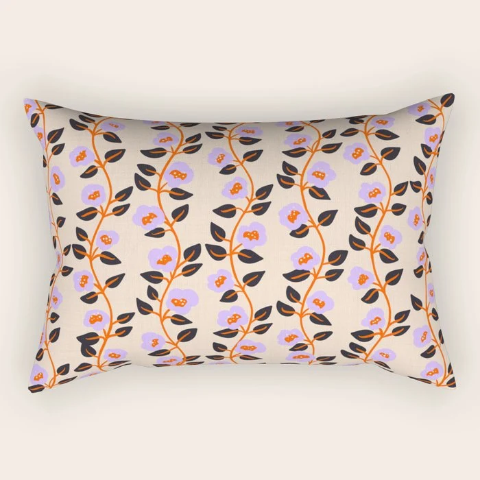 Floral Vine Toss Pink Lavender, Deep Purple, Cream Ivory, Elegant Home Decor Rectangular Pillow