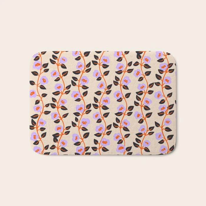 Floral Vine Toss Pink Lavender, Deep Purple, Cream Ivory, Elegant Home Decor Bath Mat