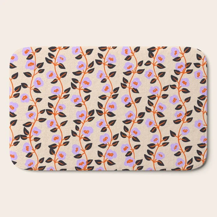 Floral Vine Toss Pink Lavender, Deep Purple, Cream Ivory, Elegant Home Decor Bath Mat
