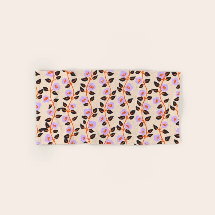 Floral Vine Toss Pink Lavender, Deep Purple, Cream Ivory, Elegant Home Decor Bath Towel