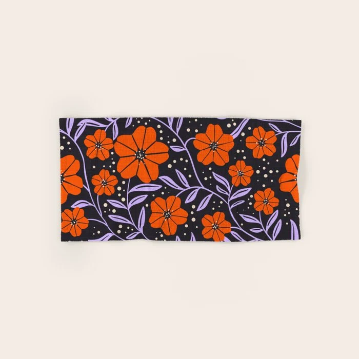 Floral Vine Tangerine Orange, Lavender Purple, Deep Purple, Modern Boho Home Decor Bath Towel