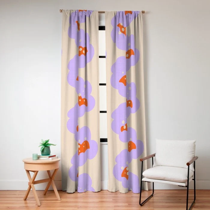 Bold Floral Toss Lavender Purple, Tangerine Orange, Cream Ivory, Playful Home Decor Window Curtain