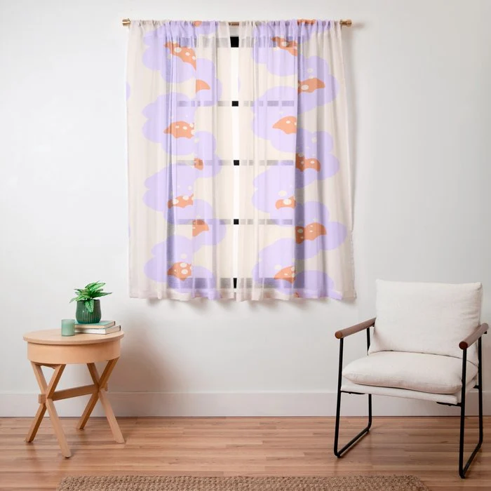 Bold Floral Toss Lavender Purple, Tangerine Orange, Cream Ivory, Playful Home Decor Window Curtain