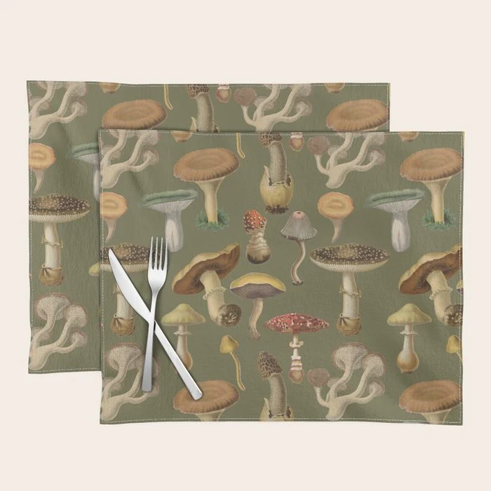 Forest Mushroom Goblincore Aesthetic Pattern - Lichen Green Placemat