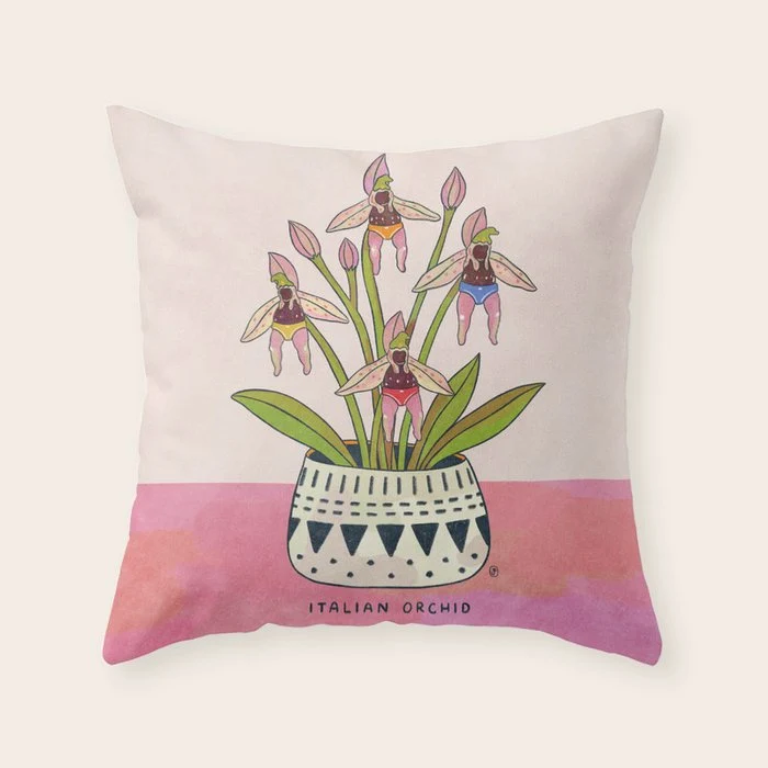 Italian Orchid Cute Botanical Illustration Throw Pillow