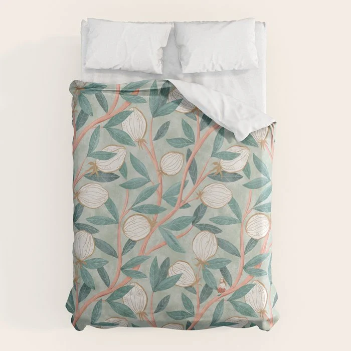 Whimsical Fruit with little girl Duvet Cover