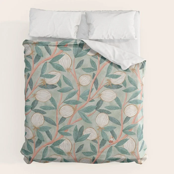 Whimsical Fruit with little girl Duvet Cover
