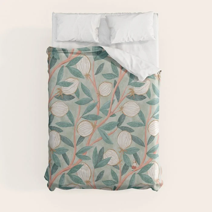 Whimsical Fruit with little girl Duvet Cover