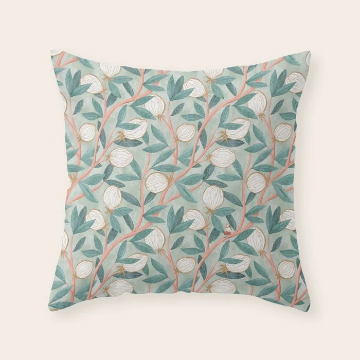 Whimsical Fruit with little girl Throw Pillow